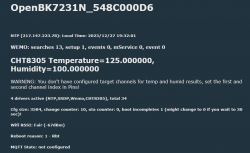 Screenshot of OpenBK software with temperature and humidity sensor readings.