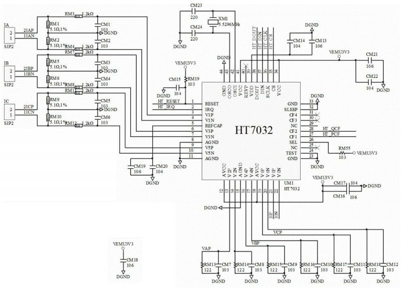 Electronic circuit schematic with HT7032 chip.