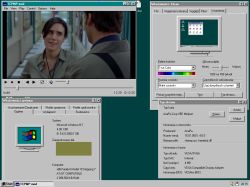 Odtwarzacz TCPMP uruchomiony w Windows NT 4.0 z filmem w oknie i ustawieniami ekranu