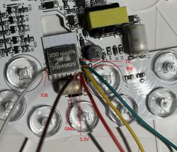 Circuit Board with XDD cozylife Module Image of a circuit board with an electronic module and marked wires.