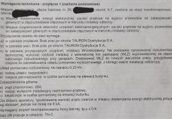 Zdjęcie dokumentu z wymaganiami technicznymi dotyczącymi przyłącza elektrycznego.