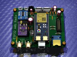 3D render of a PCB with ESP32 module and PAM8403 amplifier