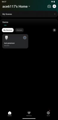 Home Device Management Application Interface Home device management application interface showing a device icon in the kitchen.