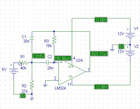 Filtr pasmowy pspice a przebieg częstotliwości
