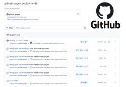 GitHub Pages deployments panel showing recent commits and deployed link