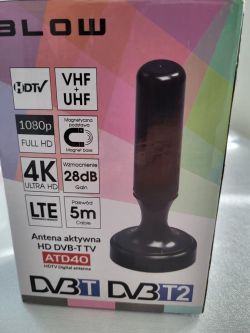Pudełko anteny BLOW HD DVB-T z logo i specyfikacjami.