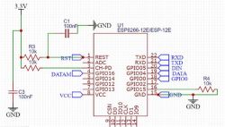 Schemat połączeń ESP8266-12E z rezystorami i kondensatorami