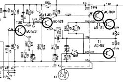 Fragment schematu wzmacniacza audio z tranzystorami BC-528, AD-161, AD-162 oraz AC-180K i oznaczeniami elementów.