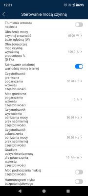 Screenshot of active power control settings in a mobile app.