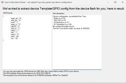Screenshot of Tuya Config Quick Viewer showing GPIO configuration in JSON format