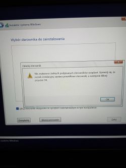 Komunikat o błędzie w instalatorze systemu Windows informujący o braku podpisanych sterowników.
