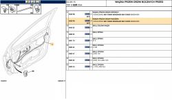 Schemat wiązki elektrycznej przednich drzwi pasażera z numerami części
