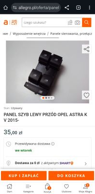 Panel sterowania szybami do Opla Astry K, widok z góry, czarny, używany
