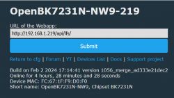 OpenBK7231N-NW9-219 configuration interface with entered URL.