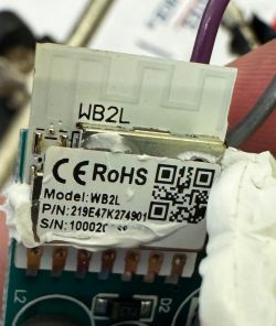 Close-up of an electronic module labeled WB2L.
