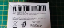 Back of the packaging for Tuya WiFi PIR Motion Sensor with a barcode and product information.