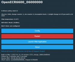 OpenECR6600 user interface displaying device information and configuration options.