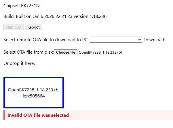 Selected OTA file OpenBK7238_1.18.233.rbl was rejected as invalid