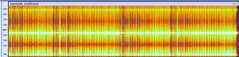 Spectrogram of an audio file showing dense high-frequency components
