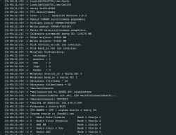 Microcontroller boot log with memory info and Wi-Fi connection messages