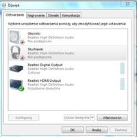 Realtek HD Audio - głośniki mikrofon słuchawki - Nie podłączono Realtek HD Audio - głośniki mikrofon słuchawki - Nie podłączono