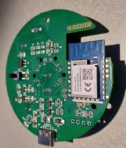 Round green PCB with CB3S communication module and USB-C connector.