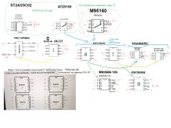 EEPROM and microcontroller pinout diagram with handwritten annotations