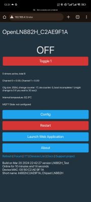 OpenLN882H system interface with status information.