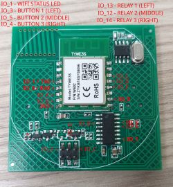 TYWE3S Module on PCB with Port Labels PCB with TYWE3S module labeled with port connections