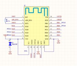 Diagram of a microcontroller module with Bluetooth and power components