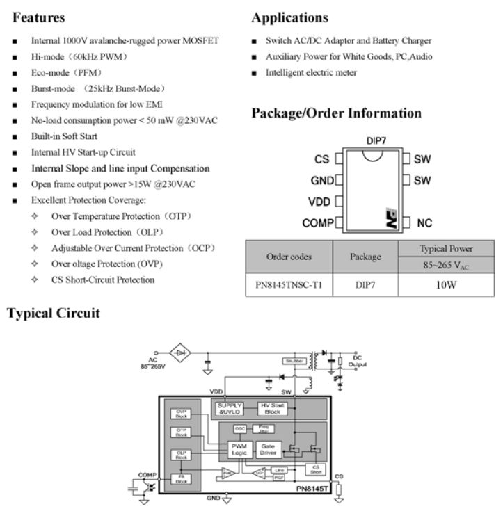 PN8145T Chip Documentation Technical documentation of the PN8145T chip.