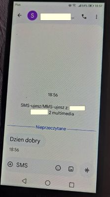 Huawei Y5 2018 - ekran SMS podzielony 2/3 i 1/3, nowe wiadomości na dole