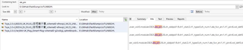 File search view showing files and contents matching “ele_pin”.