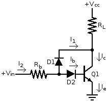 Schemat elektroniczny z diodami i tranzystorem NPN.