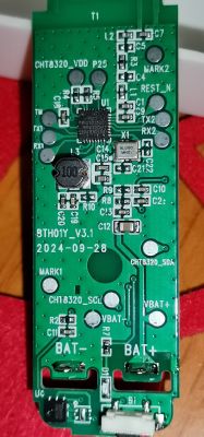 View of a temperature sensor circuit board with component markings.