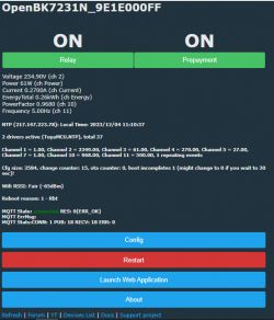 Screenshot of OpenBK7231N interface with Relay and Prepayment functions enabled.