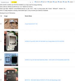 List of energy measurement devices with names and images, including energy meters and relays.