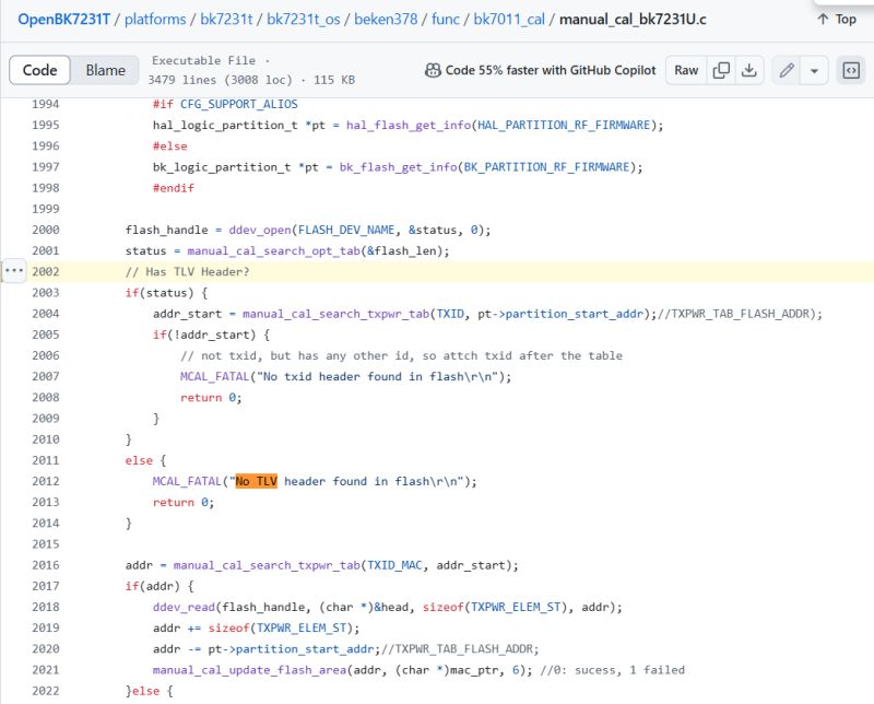 Screenshot of C source code from the OpenBK7231T project on GitHub.