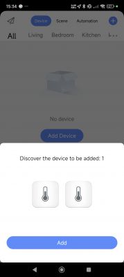 Mobile app screen with option to add a new device.