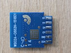 Blue PCB with six pins labeled A5, A4, A2, A3, GND, and VCC.