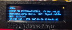 Display of an ESP32 Network Player showing WiFi connection information.