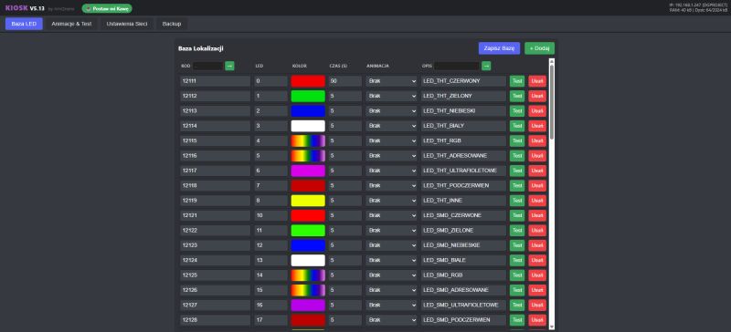 Screenshot of the LED control panel in KIOSK V5.13 software