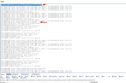 Screenshot of MQTT logs; red arrows highlight entries about publishing to channel 1