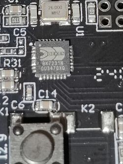 PCB with BK7231N Chip Close-up of a PCB with a BK7231N chip.