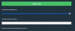 User interface for controlling LED lights.