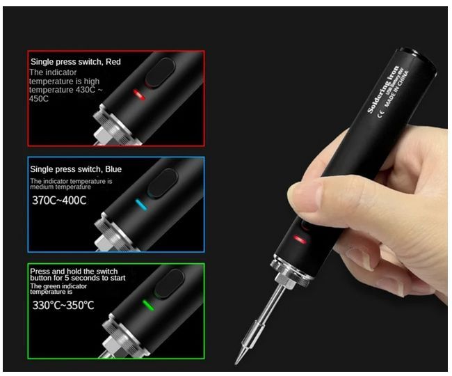 Zbliżenie na przenośną lutownicę z zasilaniem akumulatorowym, model CS-02.