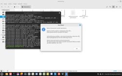 Terminal z uruchomionym Boot Repair i oknem potwierdzającym naprawę rozruchu
