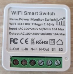 Wi-Fi Smart Switch module with technical specs and terminal connectors