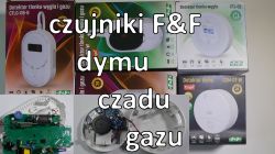 Zestaw opakowań i wnętrz czujników dymu, czadu i gazu marki F&amp;F.