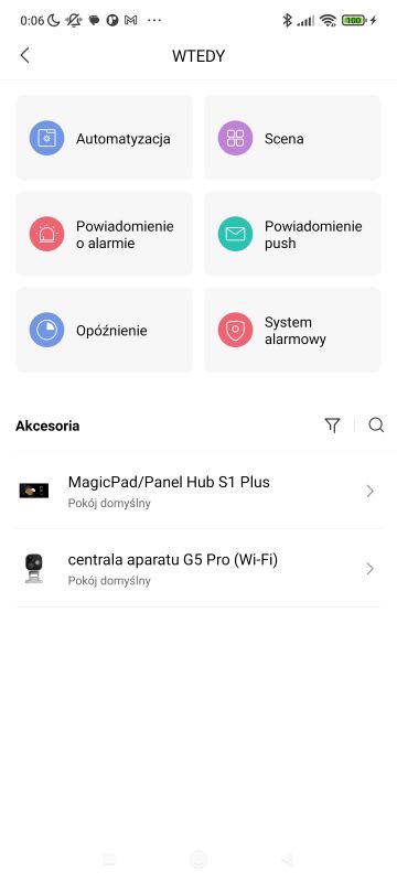 Ekran aplikacji z opcjami automatyzacji i sterowania systemem alarmowym